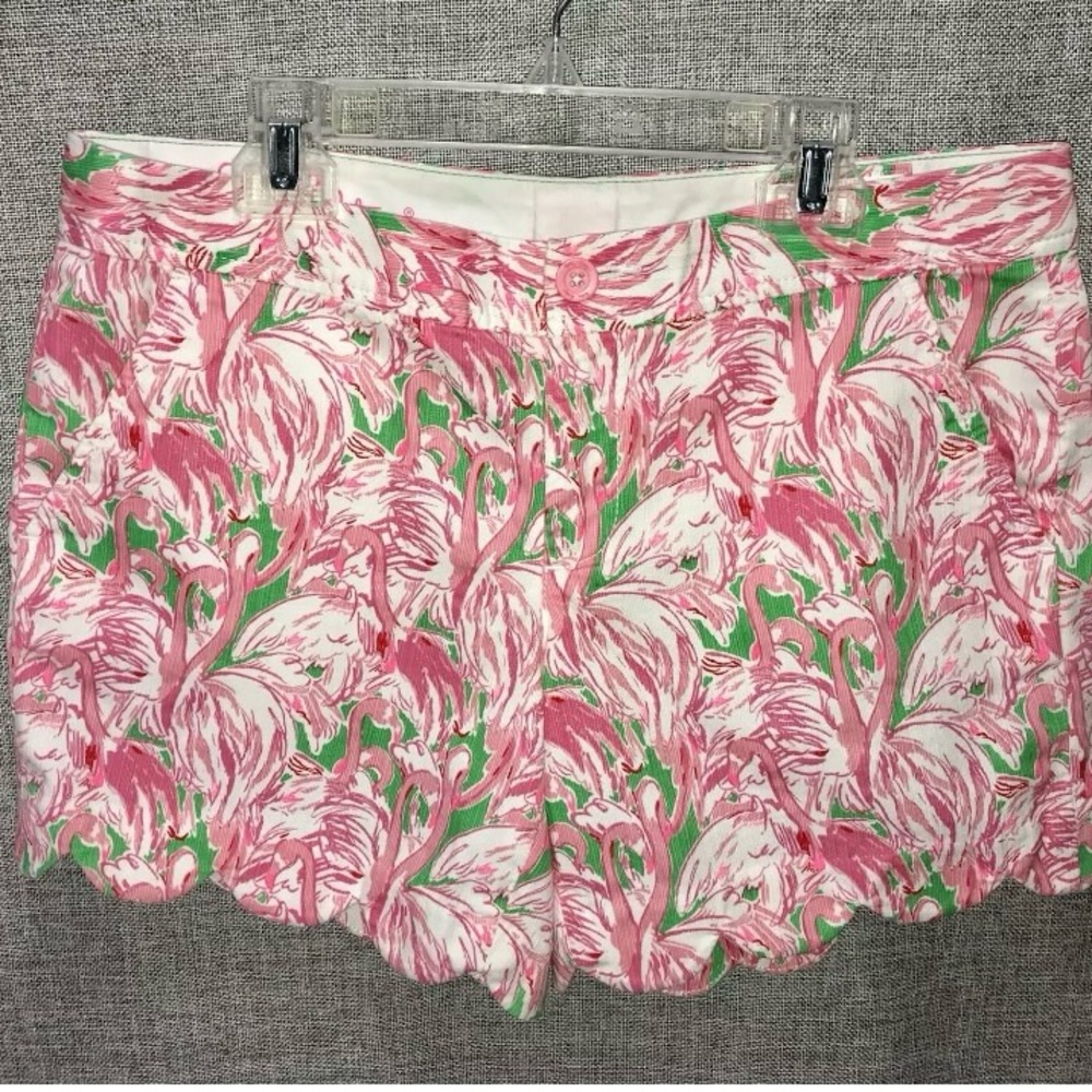 Lilly Pulitzer Buttercup Flamingo Print Scallop Hem Shorts Sz 4